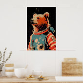 Bear Astronaut Poster, Bear Retro Print, Brown Poster (Küche)