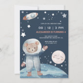 Bear Astronaut Space Rocket Geburtstag Einladung (Vorderseite)