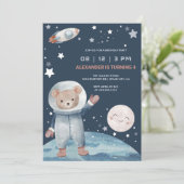 Bear Astronaut Space Rocket Geburtstag Einladung (Stehend Vorderseite)