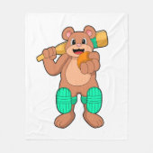 Bear at Cricket with Cricket bat Fleecedecke (Vorderseite)