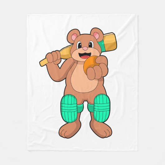 Bear at Cricket with Cricket bat Fleecedecke (Vorderseite)