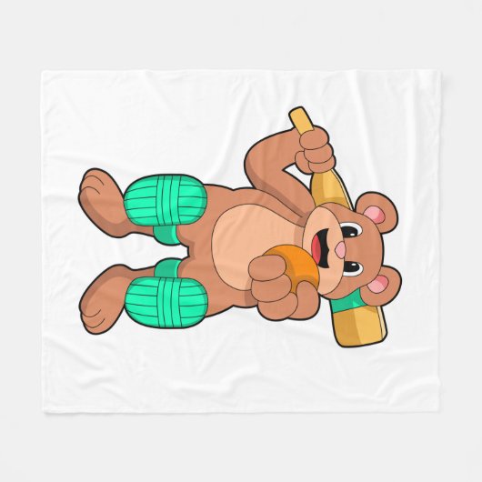 Bear at Cricket with Cricket bat Fleecedecke (Vorderseite (Horizontal))