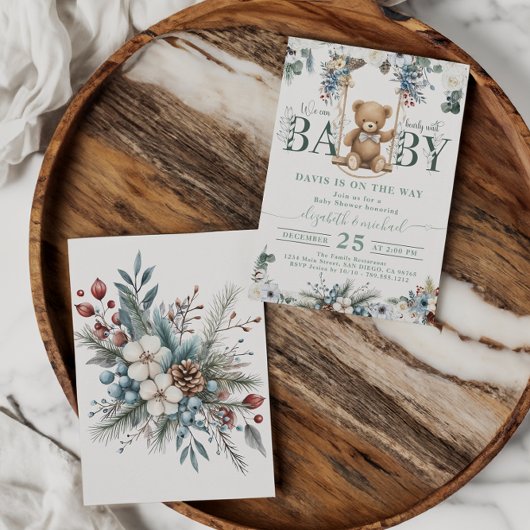 Bear auf dem Weg botanische Zahnsäge Grüne Babydus Einladung