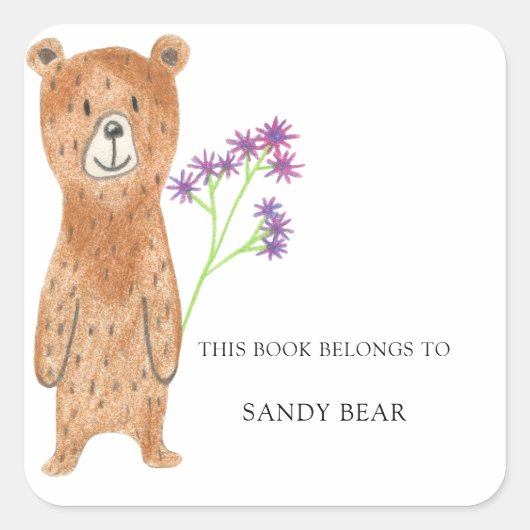 Bear - Baby Dusche Buchzeichen Quadratischer Aufkleber (Vorderseite)