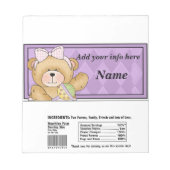 Bear Baby Dusche Candy Bar Wrapper Gastgeschenke Notizblock (Vorderseite)