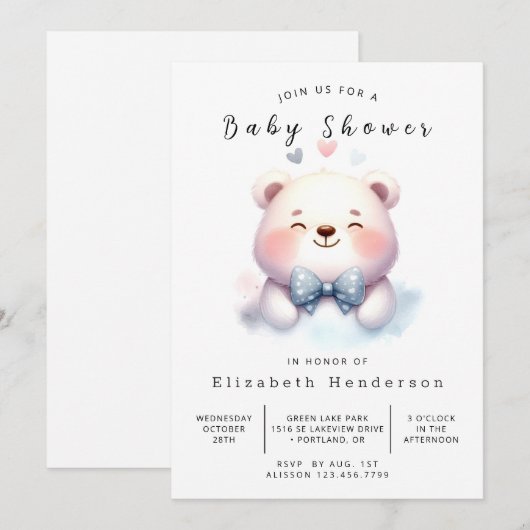 Bear-Baby-Dusche Einladung (Vorne/Hinten)