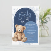 Bear Baby Dusche Einladung Blue Ballon (Stehend Vorderseite)