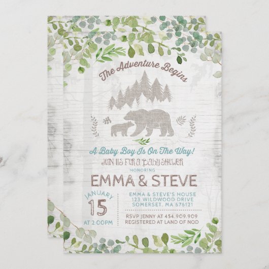 Bear Baby Dusche Einladung Erlebnis beginnt (Vorne/Hinten)