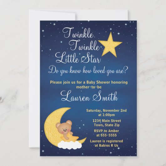 Bear Baby Dusche Einladung Twinkle Little Star (Vorderseite)
