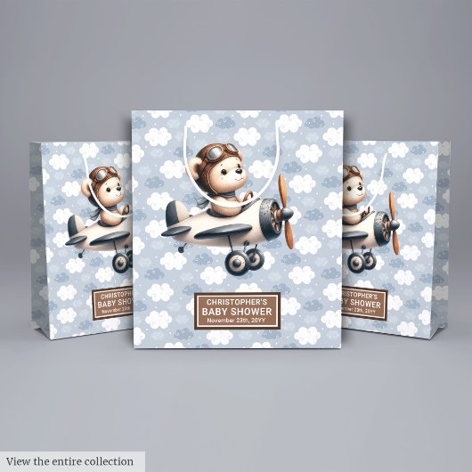 Bear Baby Dusche für Jungen im Aquarell-Pilot Mittlere Geschenktüte