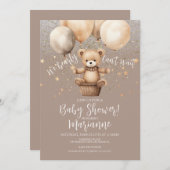 Bear Baby Dusche Glitzer Bohemisch rustikal Einladung (Vorne/Hinten)