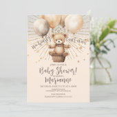 Bear Baby Dusche Glitzer Bohemisch rustikal Einladung (Stehend Vorderseite)