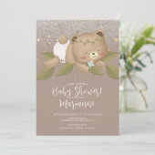 Bear Baby Dusche Glitzer Bohemisch Stars Gold Einladung (Stehend Vorderseite)