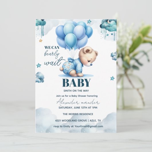 Bear Baby Dusche, niedliche Babydusche Einladung (Stehend Vorderseite)