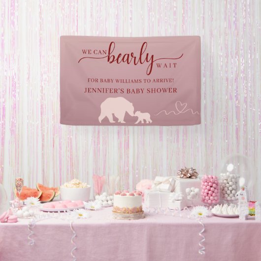 Bear Baby Dusche Pink Woodland Rustikales Party Banner (Party)