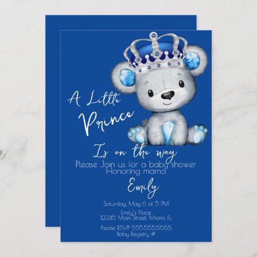 Bear Baby Dusche Prince Boy Party Einladung (Vorne/Hinten)