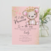 Bear Baby Dusche Princess Funkelnd Pink Einladung (Stehend Vorderseite)