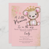 Bear Baby Dusche Princess Funkelnd Pink Einladung (Vorne/Hinten)
