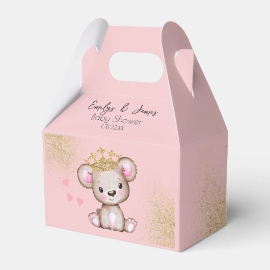 Bear Baby Dusche Princess Funkelnd Pink Gold Geschenkschachtel (Vorderseite)