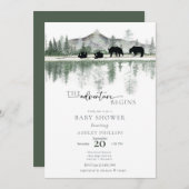 Bear Baby Dusche | Rustikale Berge Einladung (Vorne/Hinten)