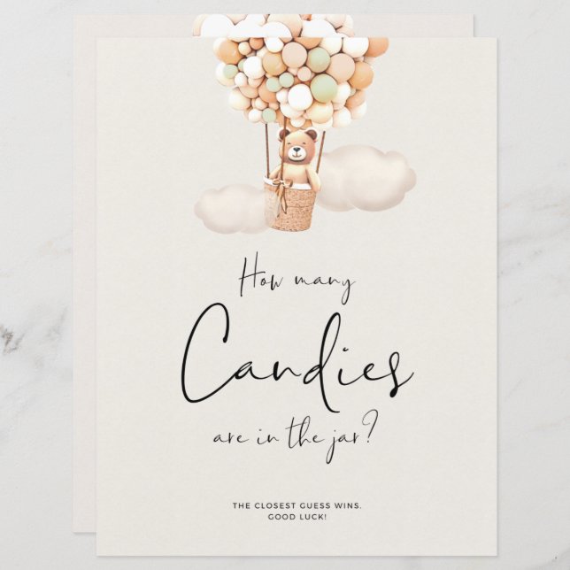 Bear Baby Dusche Spiel - Wie viele Candies in Jar (Vorne/Hinten)