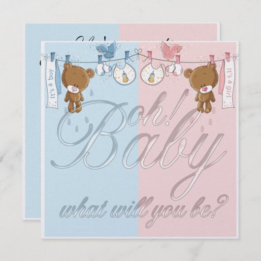 Bear Baby Gender Reveal Party Einladung (Vorne/Hinten)