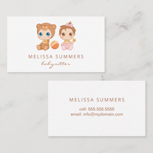 Bear Baby Girl Babysitter Kinderbetreuung Visitenkarte (Vorne/Hinten)