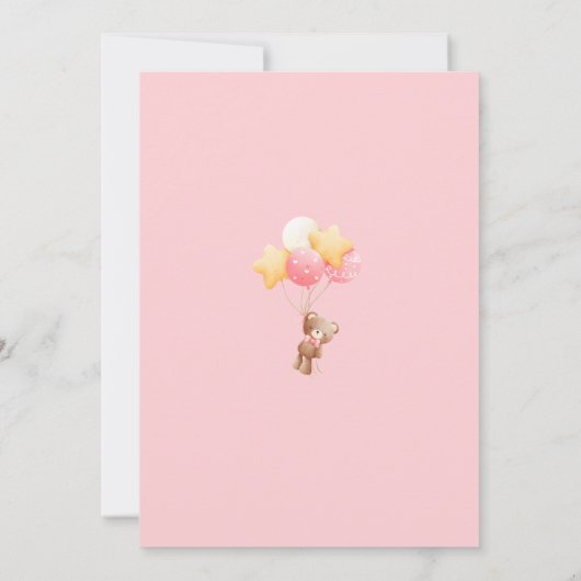Bear Baby Girl Dusche Einladungen Heißluftballons (Rückseite)