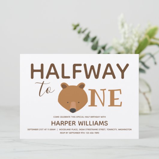 Bear Baby Halbgeburtstag Einladung (Stehend Vorderseite)