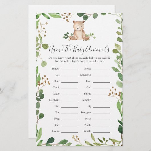 Bear Baby Shooter Name the Baby Animals (Vorne/Hinten)