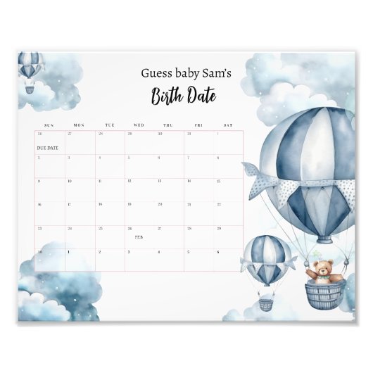 Bear Baby Show Due Date Kalender Kinderdusche Fotodruck (Vorne)