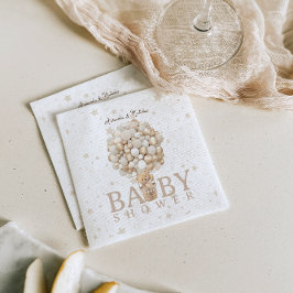Bear Baby Shower Balloons & Stars Boho White Brown Serviette