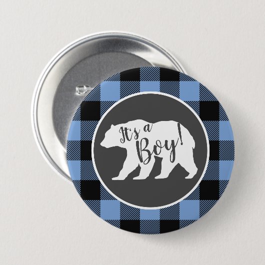 Bear Baby Shower Boy Blue Button (Vorne & Hinten)