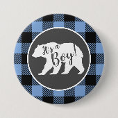 Bear Baby Shower Boy Blue Button (Vorderseite)