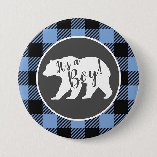 Bear Baby Shower Boy Blue Button (Vorderseite)