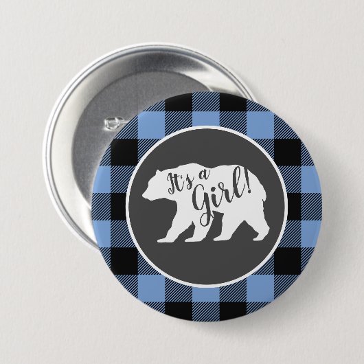 Bear Baby Shower Boy Blue Button (Vorne & Hinten)