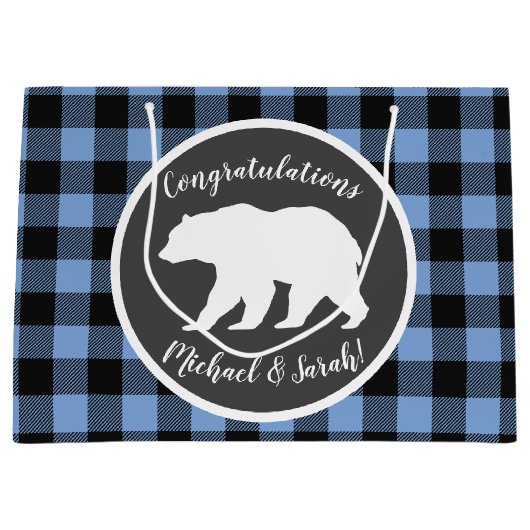 Bear Baby Shower Boy Blue Große Geschenktüte (Vorderseite)