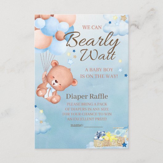 Bear Baby Shower Boy Diaper Raffle Begleitkarte (Vorderseite)