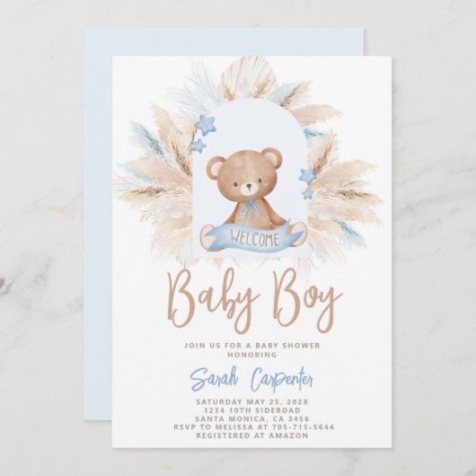 Bear Baby Shower Boy Einladung (Vorne/Hinten)