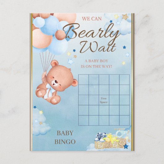 Bear Baby Shower Boy Game Postkarte (Vorderseite)