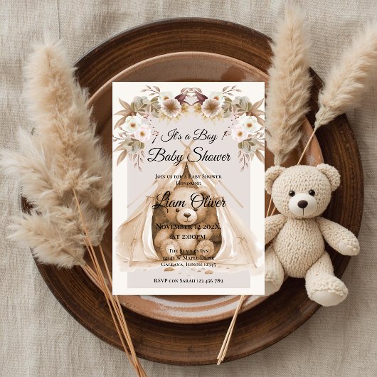  Bear Baby Shower Boy invitation Einladung