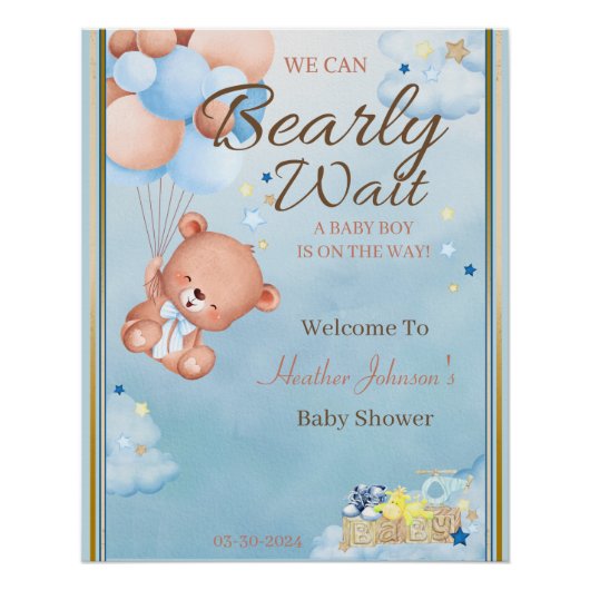 Bear Baby Shower Boy Poster (Vorderseite)