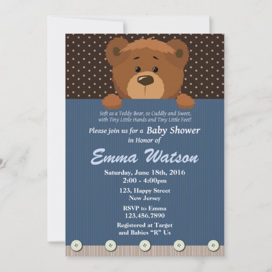 Bear Baby Shower Einladung (Vorderseite)