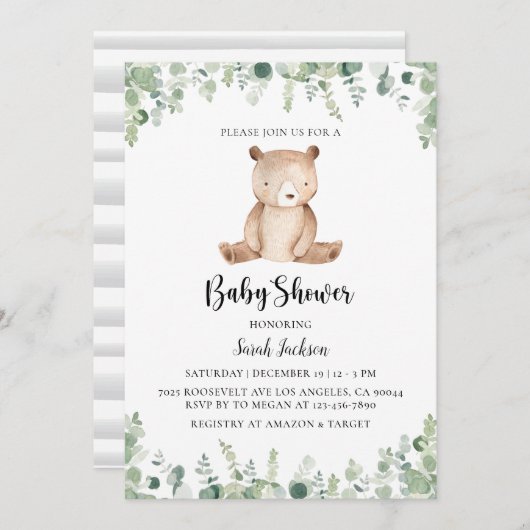 Bear Baby Shower Einladung (Vorne/Hinten)