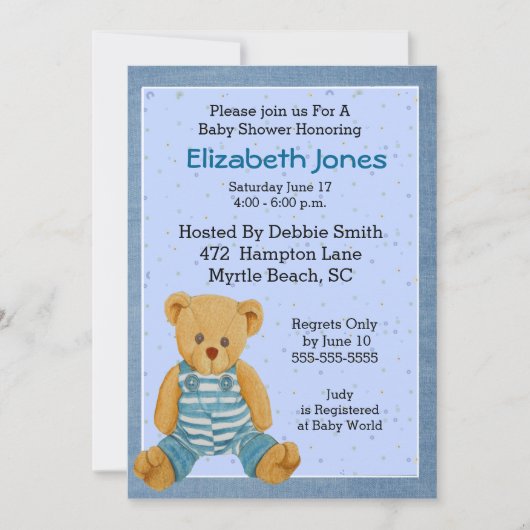 Bear Baby Shower Einladungen (Vorderseite)