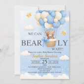Bear Baby Shower for Boy | We Can Bearly wait Einladung (Vorderseite)