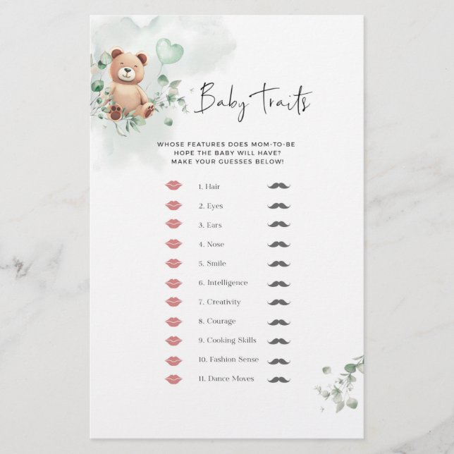 Bear Baby Shower Game - Baby Tracks (Vorderseite)