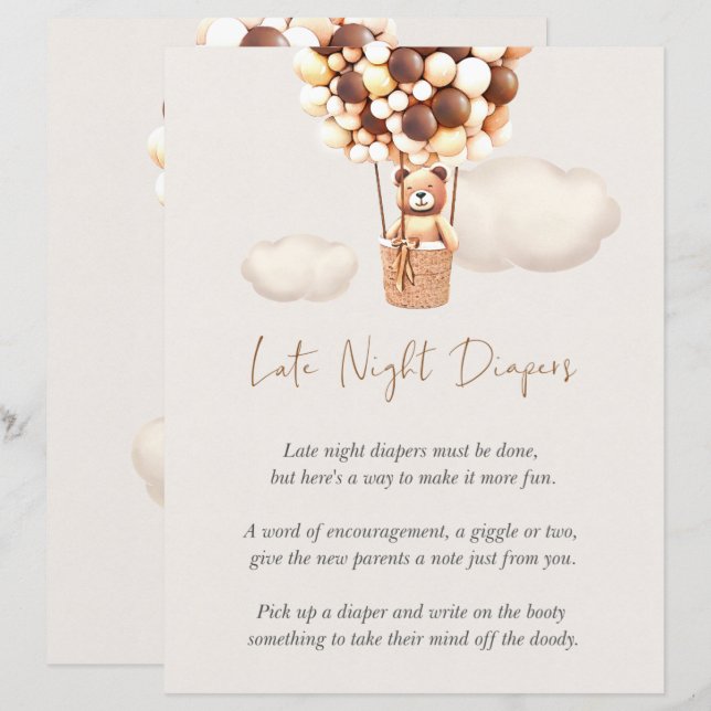 Bear Baby Shower Game - Spate Night Diapers (Vorne/Hinten)