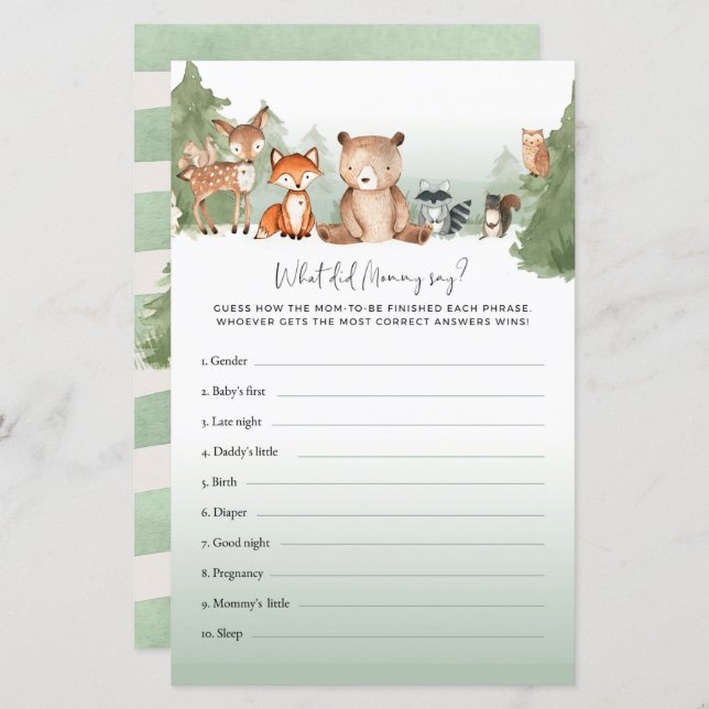 Bear Baby Shower Game Was hat Mommy gesagt? (Vorne/Hinten)