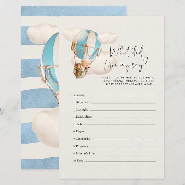 Bear Baby Shower Game - Was hat Mommy gesagt? (Vorne/Hinten)